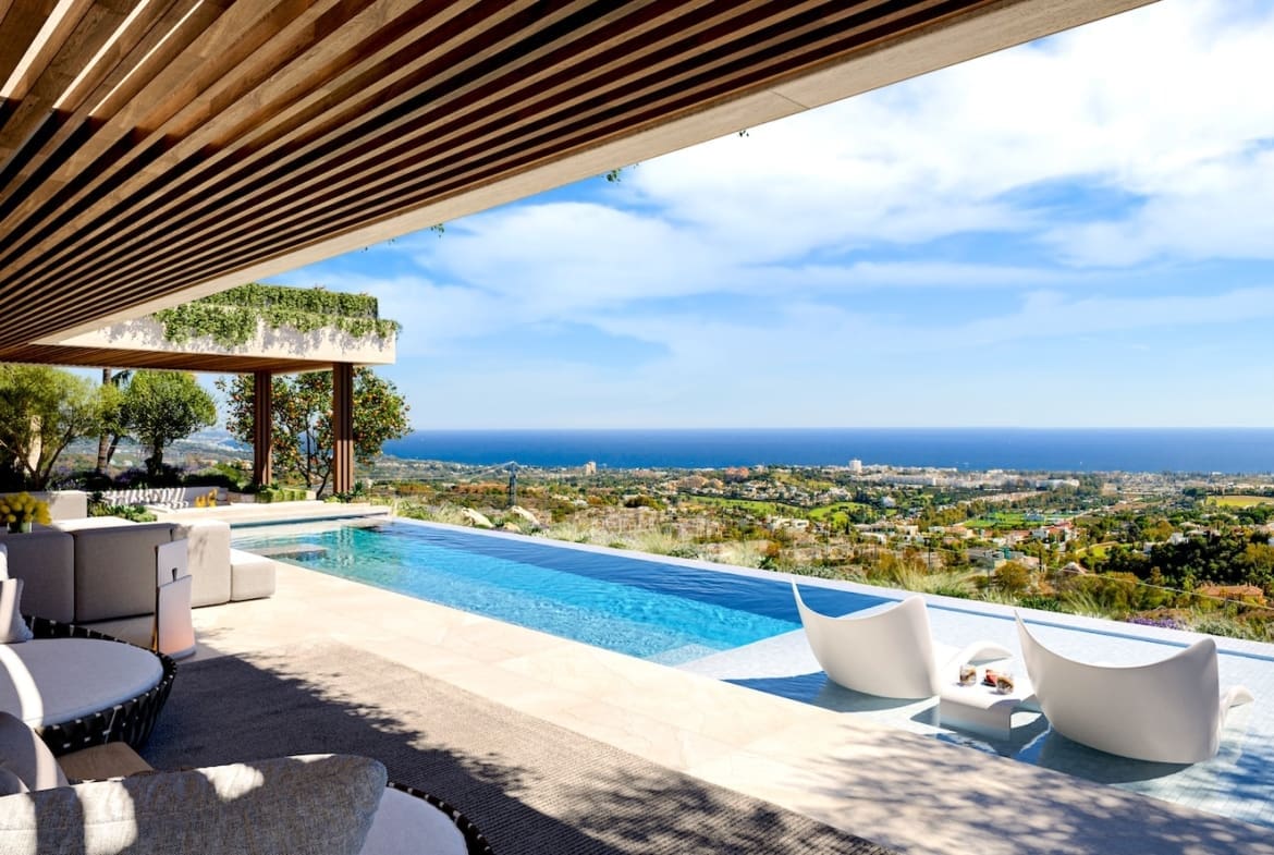 Luxury villa presented by MDR Luxury Homes at The Sky Marbella Villas with panoramic sea views private pool and modern design on Costa del Sol