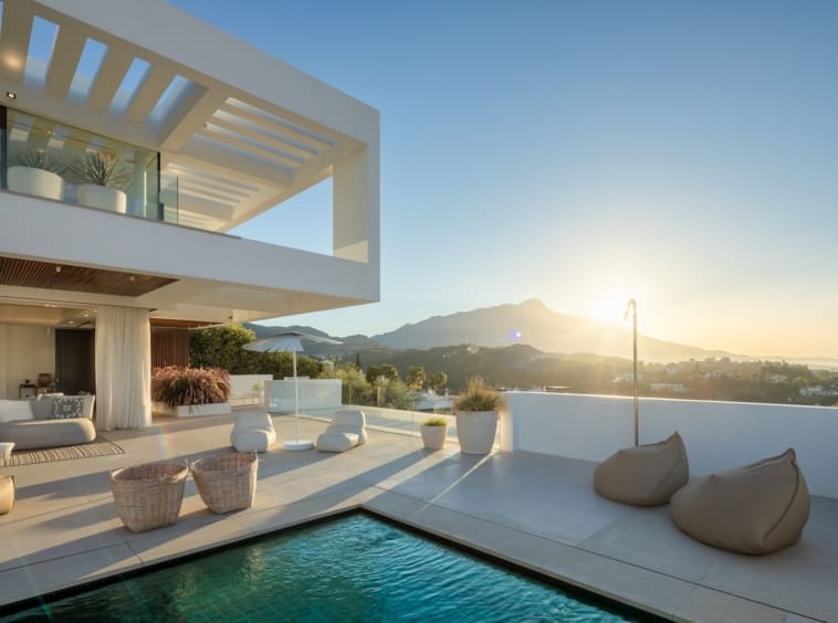 Villa Mika a contemporary luxury villa in La Quinta offered by MDR Luxury Homes featuring panoramic views modern design a heated pool and spacious terraces