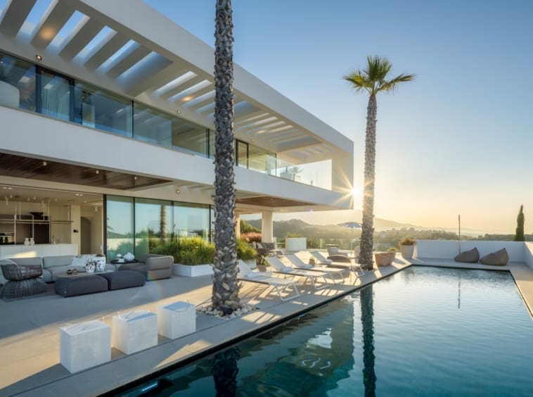 Villa Mika a contemporary luxury villa in La Quinta offered by MDR Luxury Homes featuring panoramic views modern design a heated pool and spacious terraces