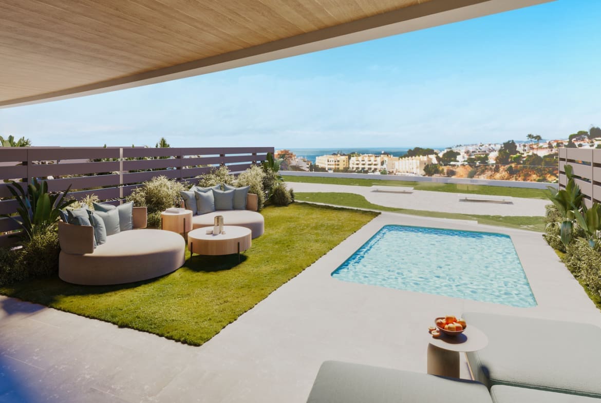 Korall Residences door MDR Luxury Homes in Fuengirola met luxe design en zeezicht 62 Terraza sin chimeneas Korall Residences by MDR Luxury Homes in Fuengirola with luxury design and sea views.