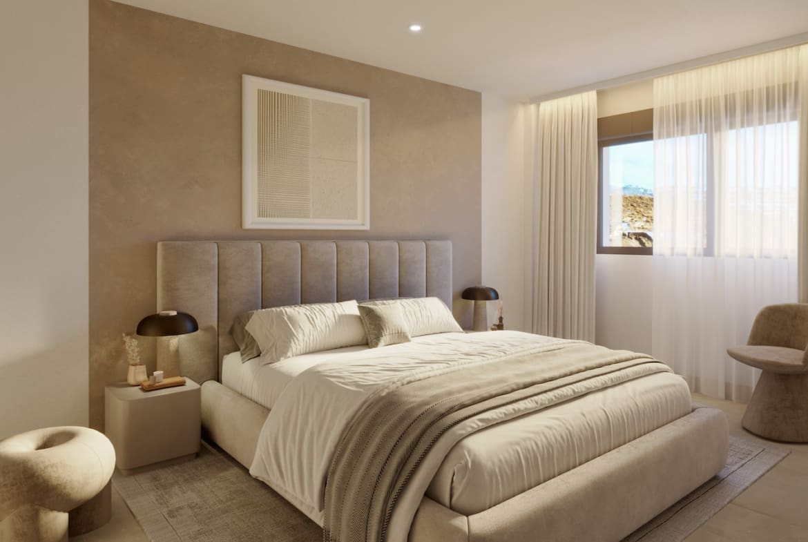 Korall Residences door MDR Luxury Homes in Fuengirola met luxe design en zeezicht Dormitorio 3 Korall Residences by MDR Luxury Homes in Fuengirola with luxury design and sea views.