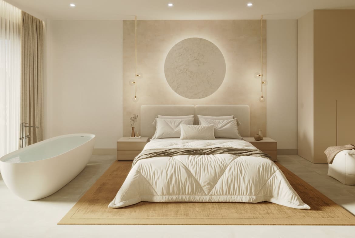 Korall Residences door MDR Luxury Homes in Fuengirola met luxe design en zeezicht Dormitorio Principal Korall Residences by MDR Luxury Homes in Fuengirola with luxury design and sea views.