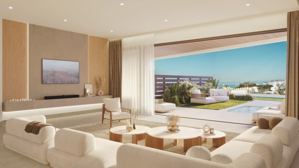 Korall Residences door MDR Luxury Homes in Fuengirola met luxe design en zeezicht Salon sin chimenea | MDR Luxury Homes Korall Residences by MDR Luxury Homes in Fuengirola with luxury design and sea views.