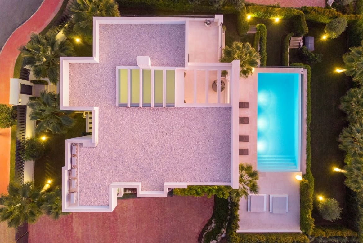 Los Olivos 5 Modern luxury villa with pool and panoramic views in Marbellas Golf Valley MDR Luxury Homes _DJI_0325-Edit Los Olivos 5 Modern luxury villa with pool and panoramic views in Marbellas Golf Valley MDR Luxury Homes