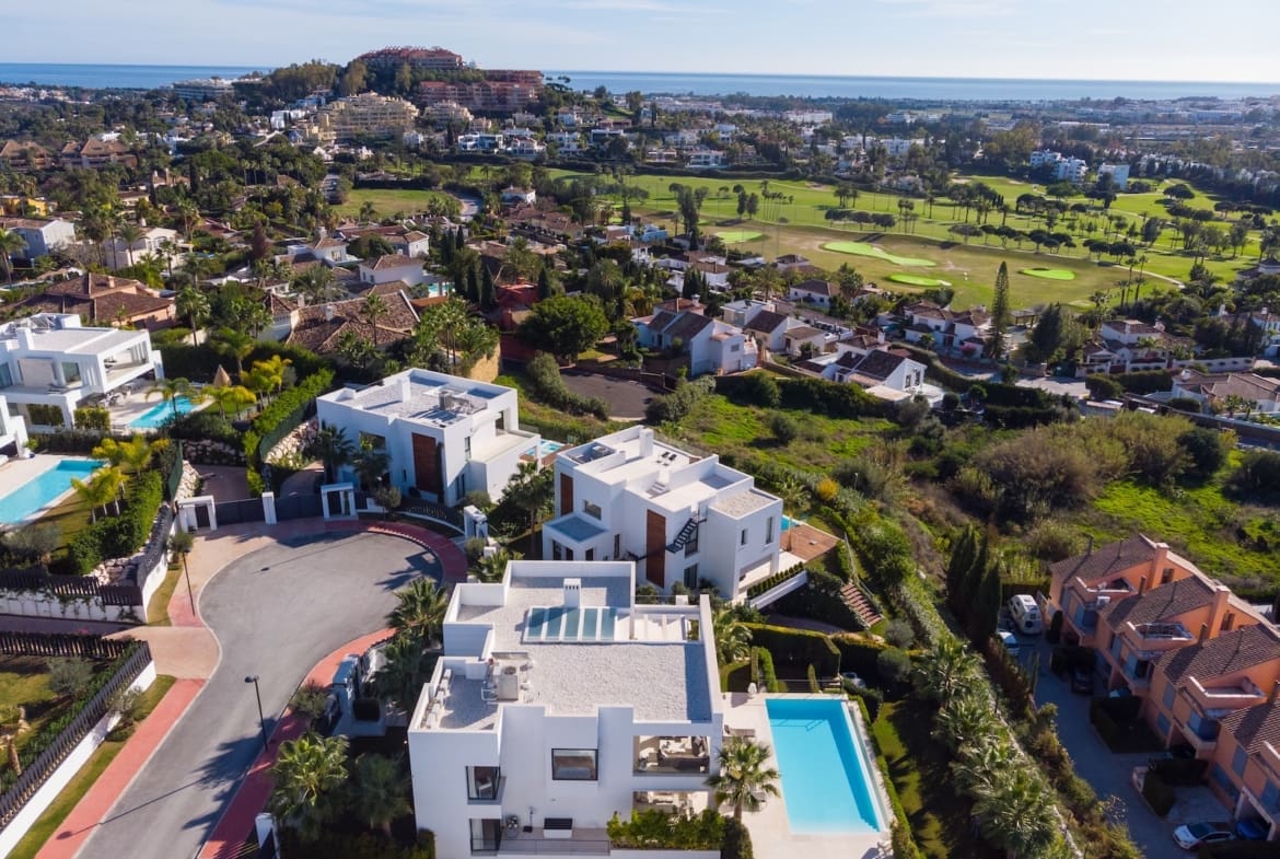 Los Olivos 5 Modern luxury villa with pool and panoramic views in Marbellas Golf Valley MDR Luxury Homes _DJI_0400-Edit Los Olivos 5 Modern luxury villa with pool and panoramic views in Marbellas Golf Valley MDR Luxury Homes