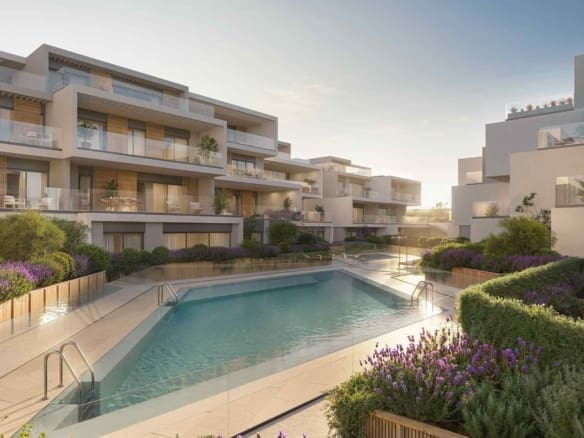 Luxury apartments in Nueva Andalucía Marbella Isla Bela by MDR Luxury Homes featuring wellness pools and exclusive coworking spaces PISCINA_ATARDECER | MDR Luxury Homes Luxury apartments in Nueva Andalucía, Marbella - Isla Bela by MDR Luxury Homes, featuring wellness, pools, and exclusive coworking spaces.