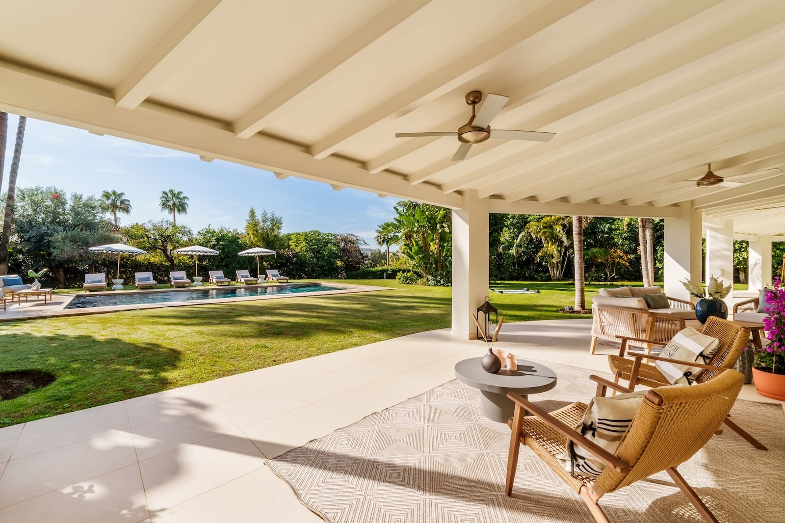 Villa Palm Springs in La Cerquilla, Marbella – luxury bungalow with botanical gardens and pool, listed by MDR Luxury Homes.