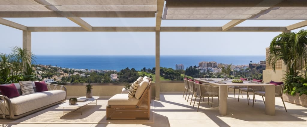Luxurious sea view apartments and penthouses at Abelias Finca Doña María by MDR Luxury Homes where golf nature and Mediterranean elegance meet Torrequebrada_terrazaatico_HD20000-copia-scaled | MDR Luxury Homes Luxurious sea view apartments and penthouses at Abelias Finca Doña María by MDR Luxury Homes - where golf, nature, and Mediterranean elegance meet
