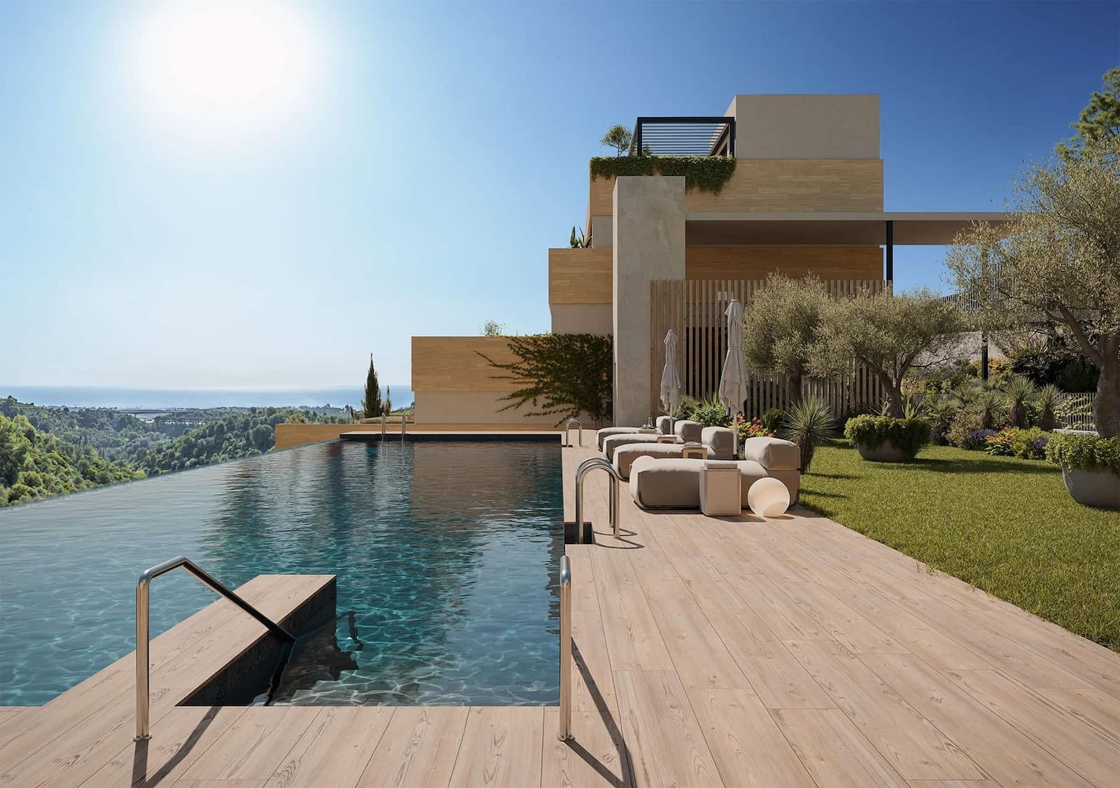 Elegant sea view terraces, infinity pool, and Mediterranean architecture at Zélio Marbella – luxury apartments by MDR Luxury Homes on the Costa del Sol