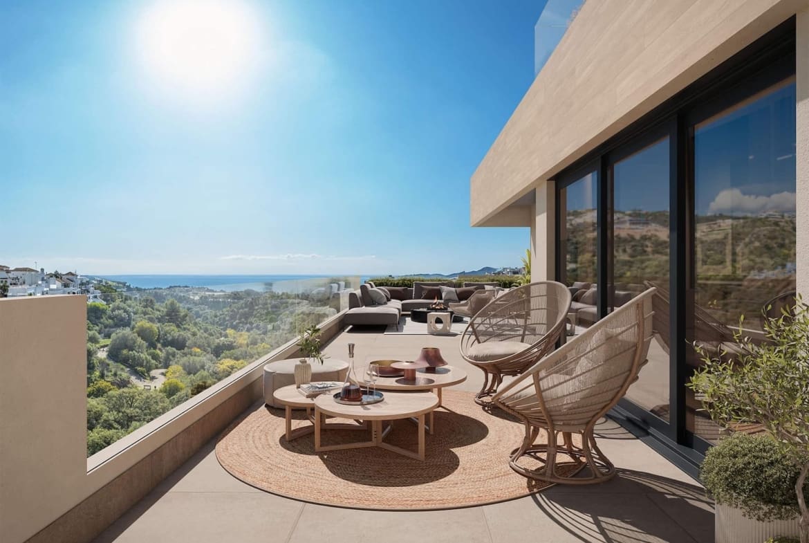 Elegant sea view terraces, infinity pool, and Mediterranean architecture at Zélio Marbella – luxury apartments by MDR Luxury Homes on the Costa del Sol