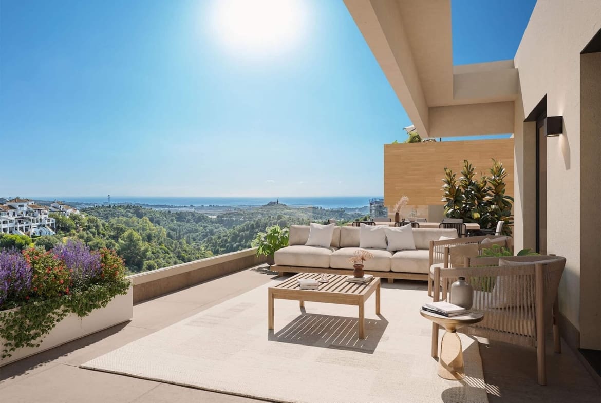 Elegant sea view terraces, infinity pool, and Mediterranean architecture at Zélio Marbella – luxury apartments by MDR Luxury Homes on the Costa del Sol