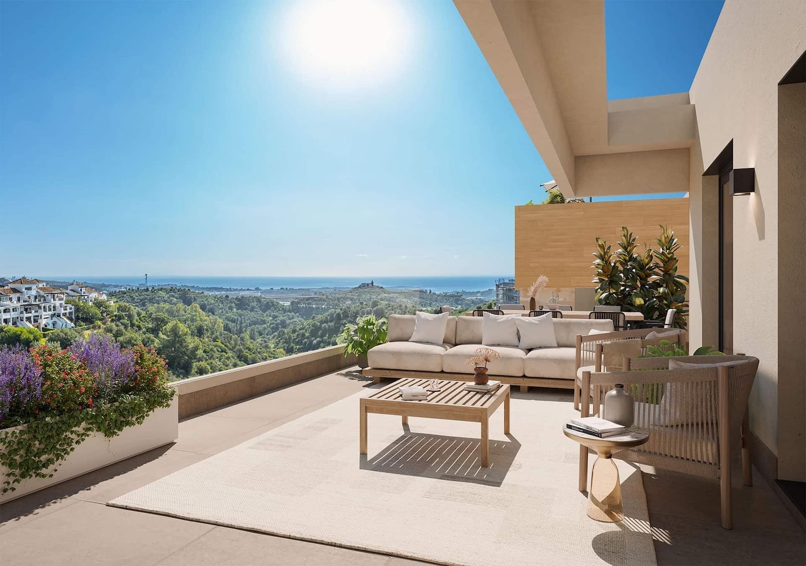 Elegant sea view terraces, infinity pool, and Mediterranean architecture at Zélio Marbella – luxury apartments by MDR Luxury Homes on the Costa del Sol