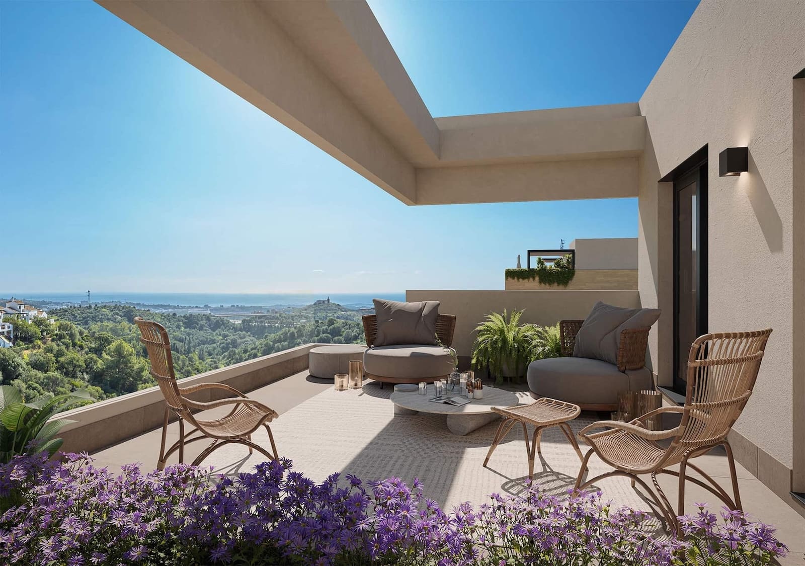 Elegant sea view terraces, infinity pool, and Mediterranean architecture at Zélio Marbella – luxury apartments by MDR Luxury Homes on the Costa del Sol
