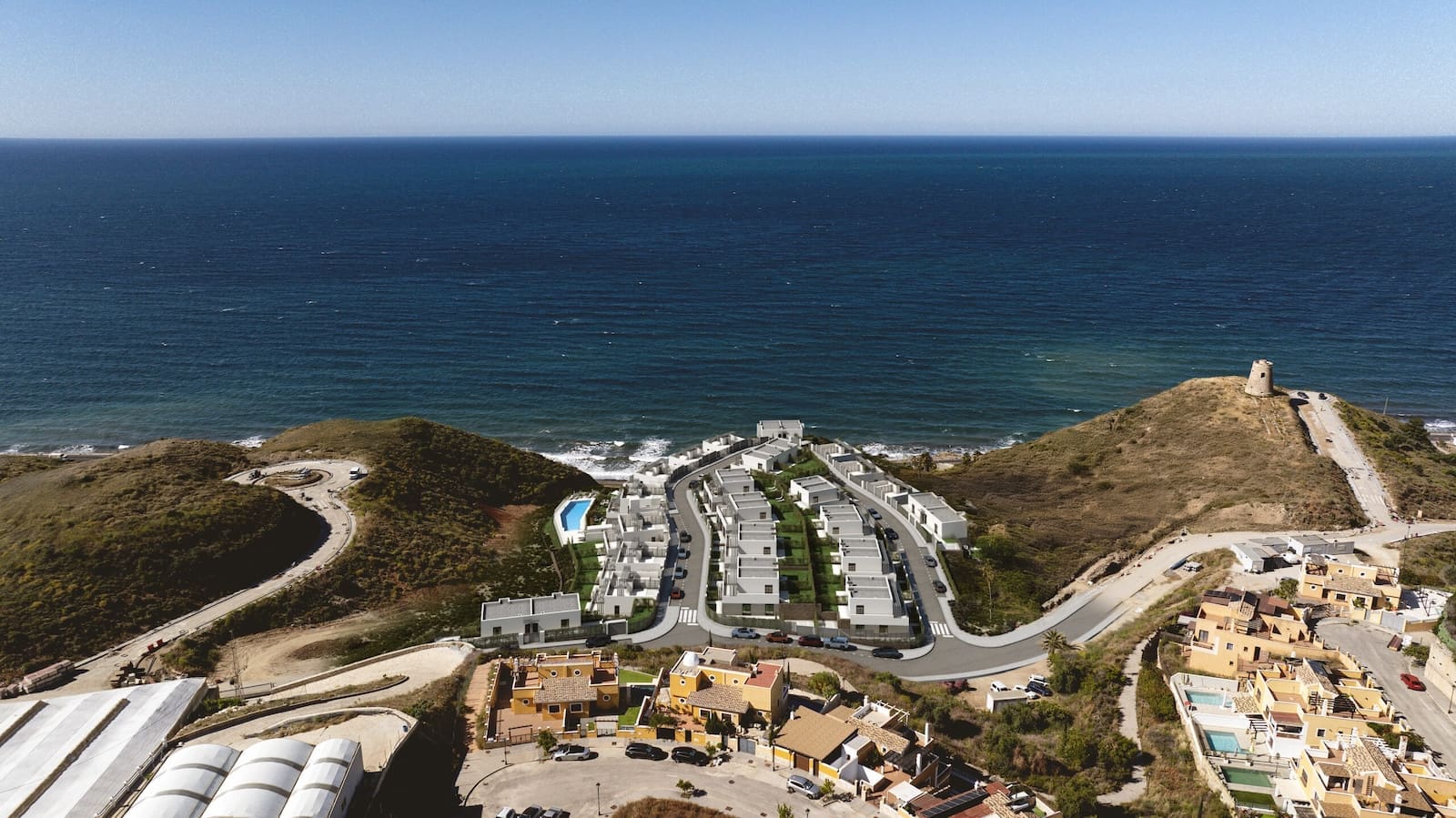 Castillo Vista Mar – sea view property for sale in Torrox Costa, MDR Luxury Homes de-los-Lagos_DJI_0089_v4-1-scaled Castillo Vista Mar – modern sea view townhouses in Torrox Costa with shared infinity pool, MDR Luxury Homes