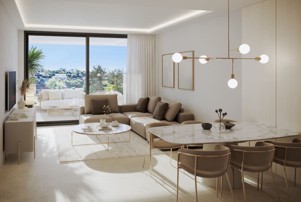Belvedere Collection Costa del Sol luxury apartments with sea views terrace at sunset | MDR Luxury Homes Salon-Piso-Base Belvedere Collection Costa del Sol luxury apartments with sea views — terrace at sunset | MDR Luxury Homes