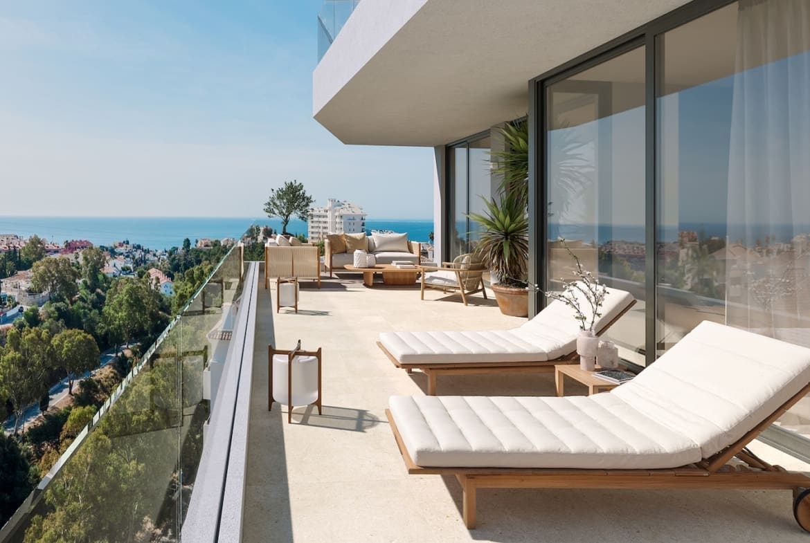 Belvedere Collection Costa del Sol luxury apartments with sea views terrace at sunset | MDR Luxury Homes webExterior-08 Belvedere Collection Costa del Sol luxury apartments with sea views — terrace at sunset | MDR Luxury Homes