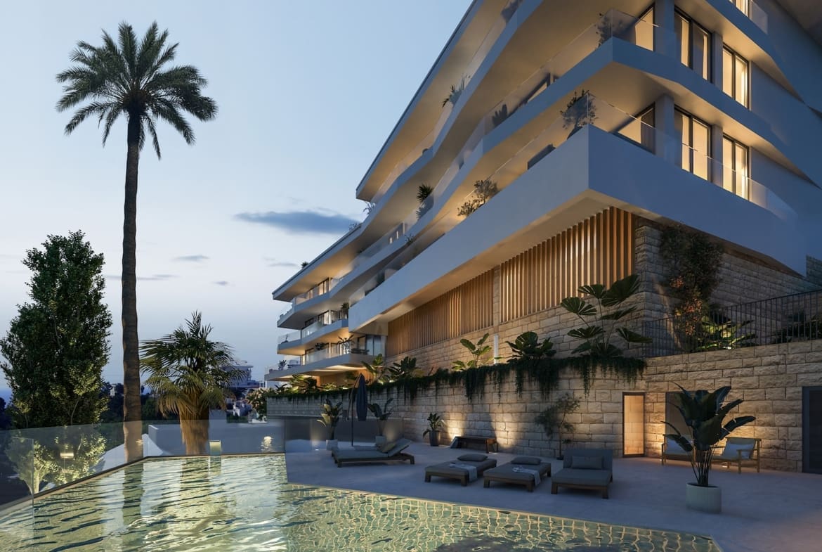 Belvedere Collection Costa del Sol luxury apartments with sea views terrace at sunset | MDR Luxury Homes webExterior-092 Belvedere Collection Costa del Sol luxury apartments with sea views — terrace at sunset | MDR Luxury Homes
