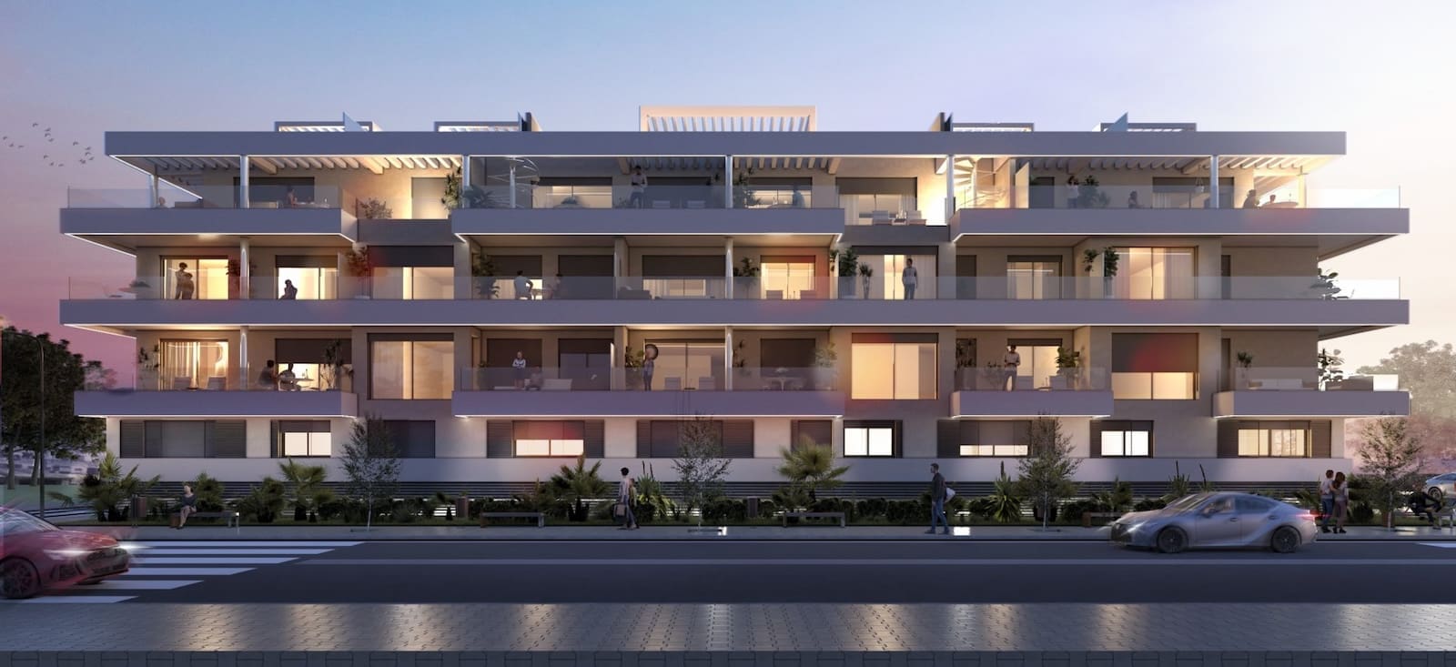 Almara Residences beachfront apartments in Rincon de la Victoria near Malaga by MDR Luxury Homes Alzado-nocturno-jardinera-1-scaled Almara Residences beachfront apartments in Rincon de la Victoria near Malaga by MDR Luxury Homes