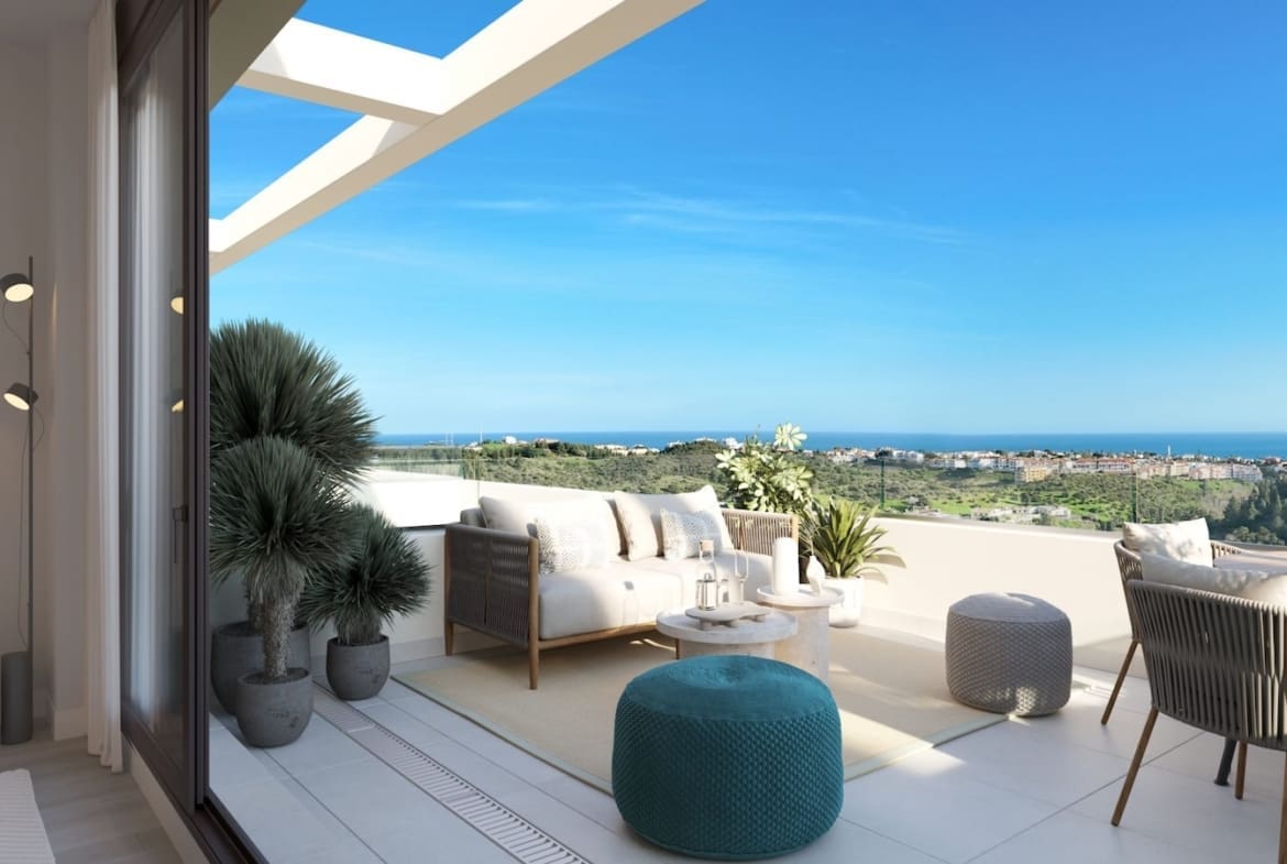 Greenity in Mijas Costa by MDR Luxury Homes, modern new build homes with large terraces and open Mediterranean views