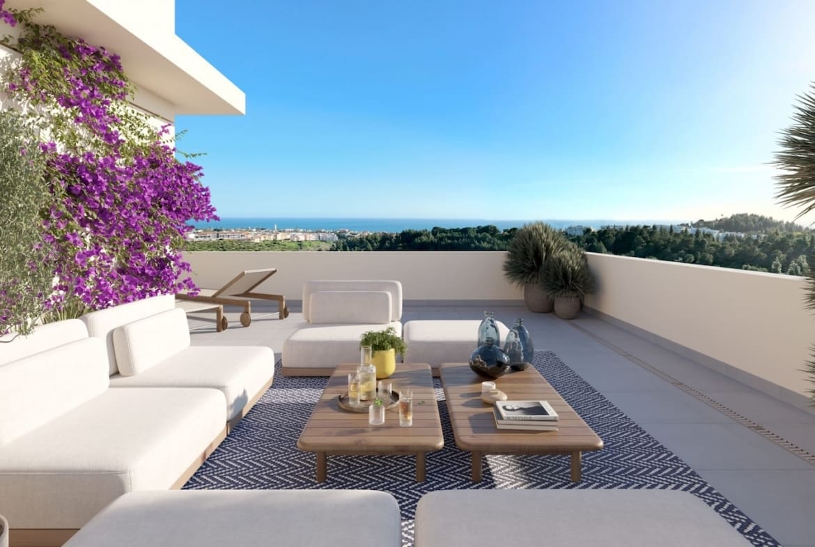 Greenity in Mijas Costa by MDR Luxury Homes, modern new build homes with large terraces and open Mediterranean views