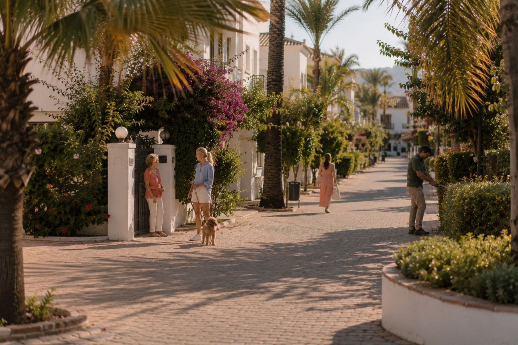 Een spontane ontmoeting tussen buren in een residentiële buurt aan de Costa del Sol laat zien waarom de omgeving belangrijker is dan alleen de woning